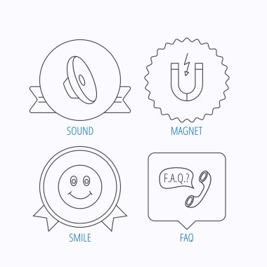 Mıknatıs, yüz ve SSS konuşma balonu simgeler gülümseyen.