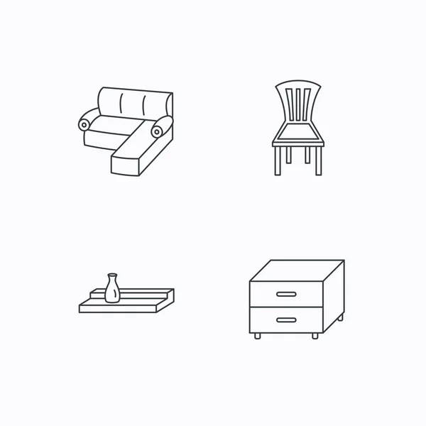 Corner sofa, nightstand and chair icons. — Stock Vector