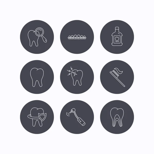 Tooth, dental braces and mouthwash icons. — Stock Vector