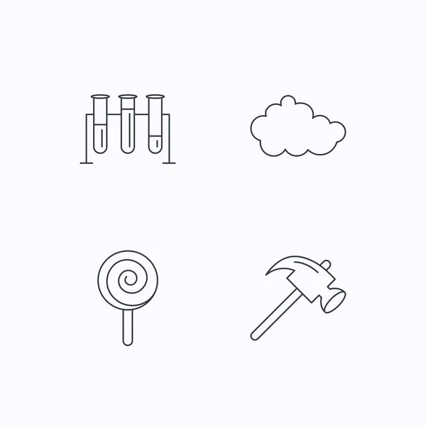 Hammare, lab lökar och väder moln ikoner. — Stock vektor