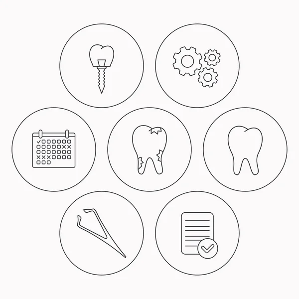 Implantes dentales, caries e iconos dentales . — Archivo Imágenes Vectoriales
