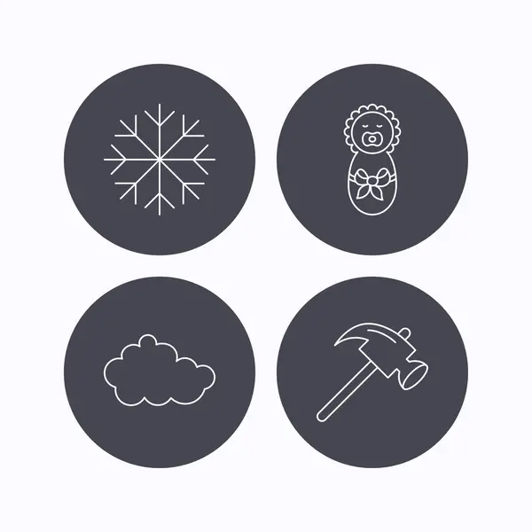 Noworodka, chmury i śnieżynka ikony. — Wektor stockowy