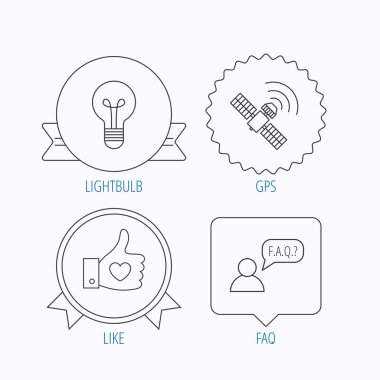 GPS, soru ve ampul simgeleri.