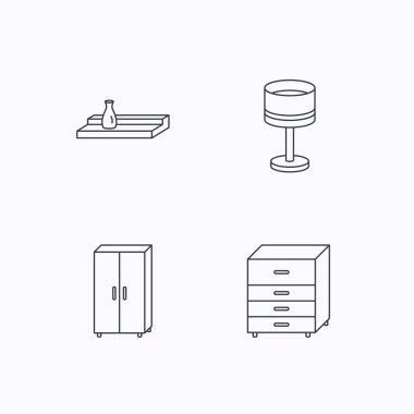 Masa lambası, dolap ve duvar raf simgeleri.