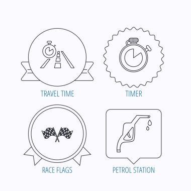 Bayrak yarışı, seyahat zamanlayıcı ve benzin istasyonu.