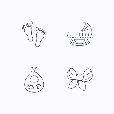 Ayak izi, beşik ve kirli önlüğü simgeler.