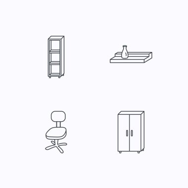Ofis sandalye, dolap ve raf simgeleri.