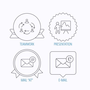 Ekip çalışması, sunum ve e-posta kutsal kişilerin resmi.