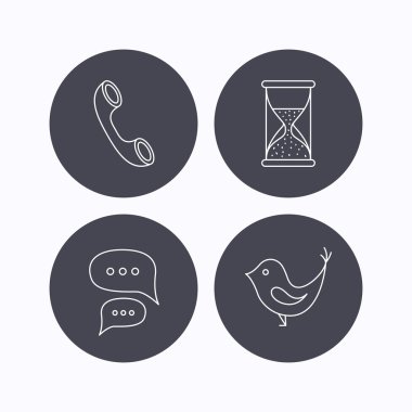 Sohbet, kuş ve telefon simgeleri.