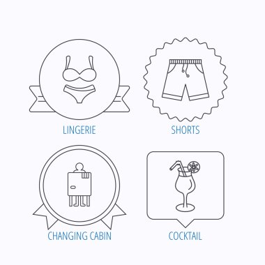 Kokteyl, iç çamaşırı ve şort simgeleri.