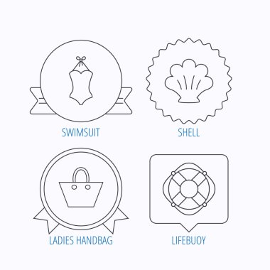 Bayanlar çanta, kabuk ve mayo simgeleri.