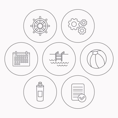 Şampuan, Yüzme Havuzu ve topu simgeler.