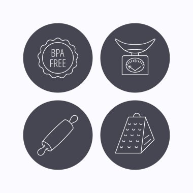 Mutfak ölçekler, oklava ve rende simgeler.