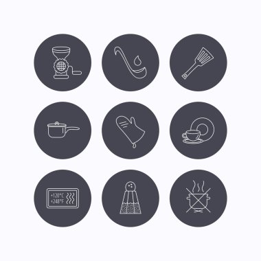 Çorba Kepçe, potholder ve mutfak mutfak eşyaları simgesi.