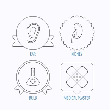 Laboratuvar ampul, tıbbi sıva ve kulak simgeler.