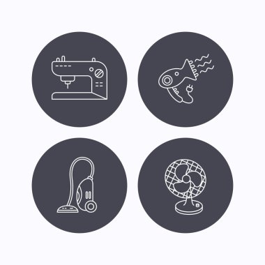 Havalandırma, dikiş makinesi ve saç kurutma makinesi simgeler.