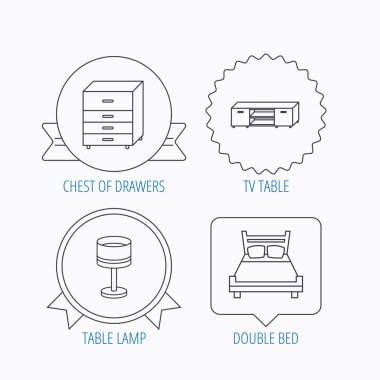 Çift Kişilik Yatak, Masa lambası ve Tv tablo simgeleri.