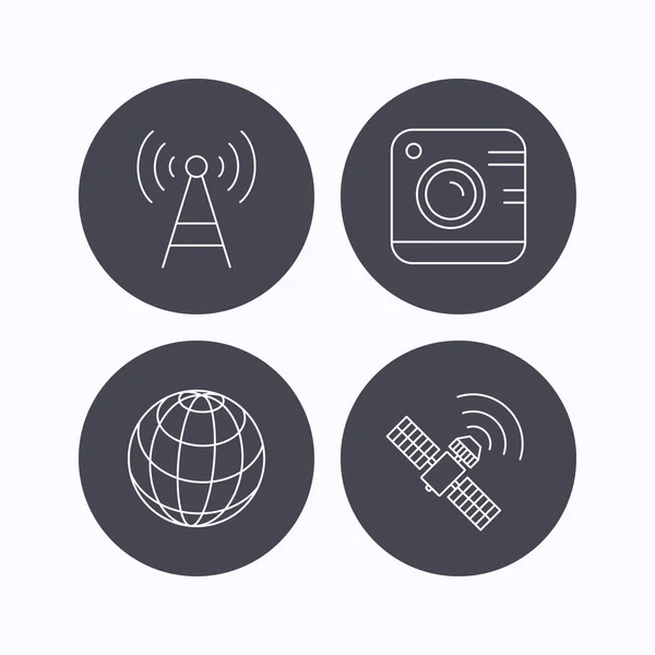 Photo camera, globe and gps satellite icons. — Stock Vector