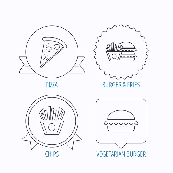 Burger, pizza and chips fries icons. — Stock Vector