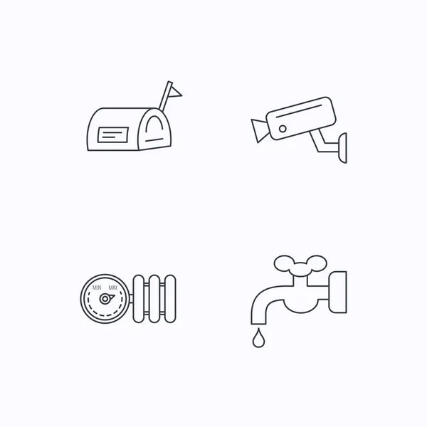 Water supply, video camera and mailbox icons. — Stock Vector