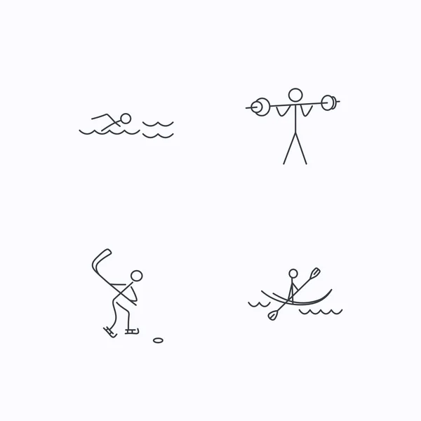 Swimming, hockey and kayaking icons. — Stock Vector