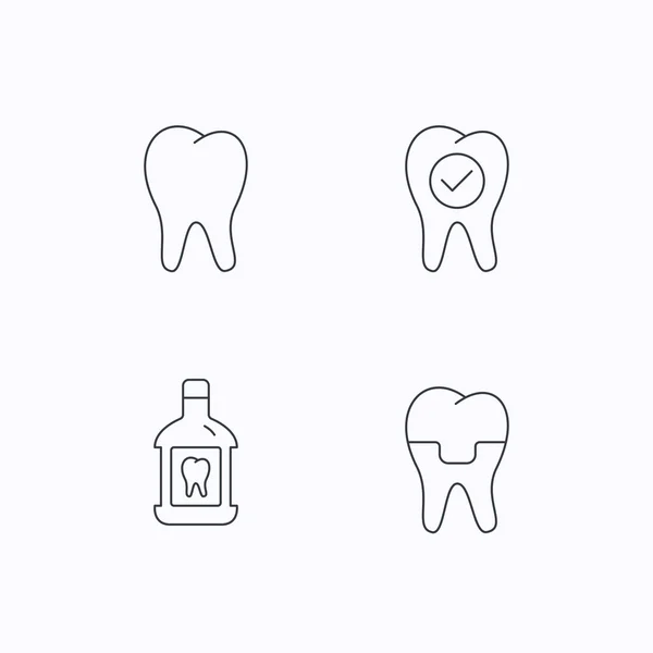 Zębów, korony dentystyczne i ikony do płukania jamy ustnej. — Wektor stockowy