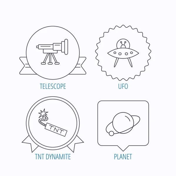 Ufo, planet and telescope icons. — Stock Vector