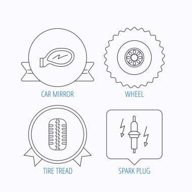 Tekerlek, araba ayna ve buji simgeler.
