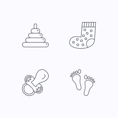 Ayak izi, emzik ve çorap simgeleri.