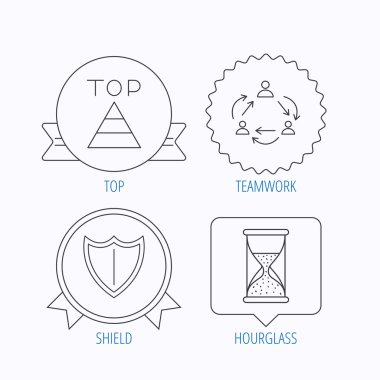 Ekip çalışması, kalkan ve üst piramit simgeler.