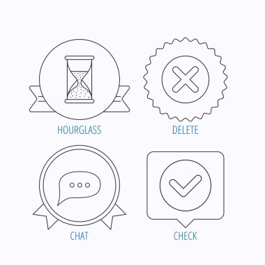 Konuşma balonu, kum saati ve onay simgeler sohbet.