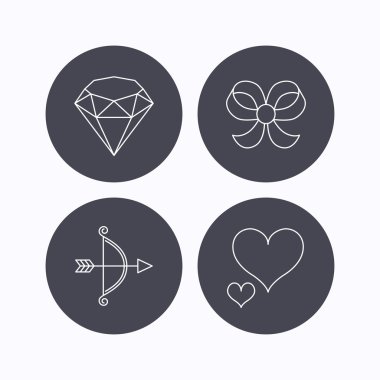 Kalp, parlak ve yay-düğüm simgeleri seviyorum.