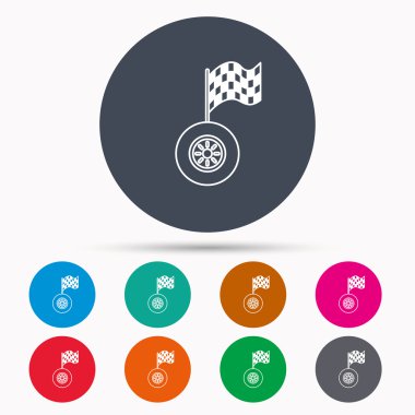 Yarış simgesi. Bayrak işareti racing ile tekerlek.