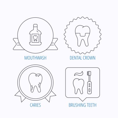 Çürük, diş taç ve gargara simgeler.