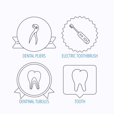 Diş, elektrikli diş fırçası ve pense simgeler.