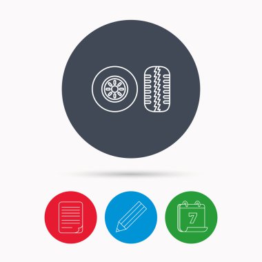 Lastik kutsal kişilerin resmi sırt. Araba tekerlek işareti.