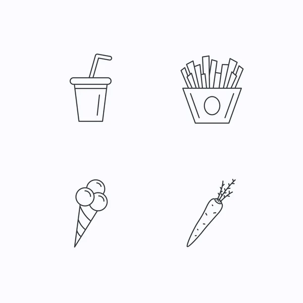 Frites, glaces et boissons gazeuses icônes . — Image vectorielle