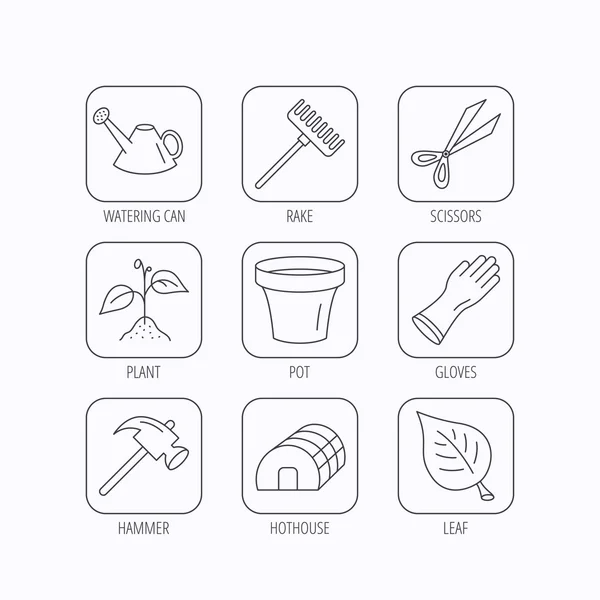 Klíčení rostlin, nůžky a květináč ikon. — Stockový vektor