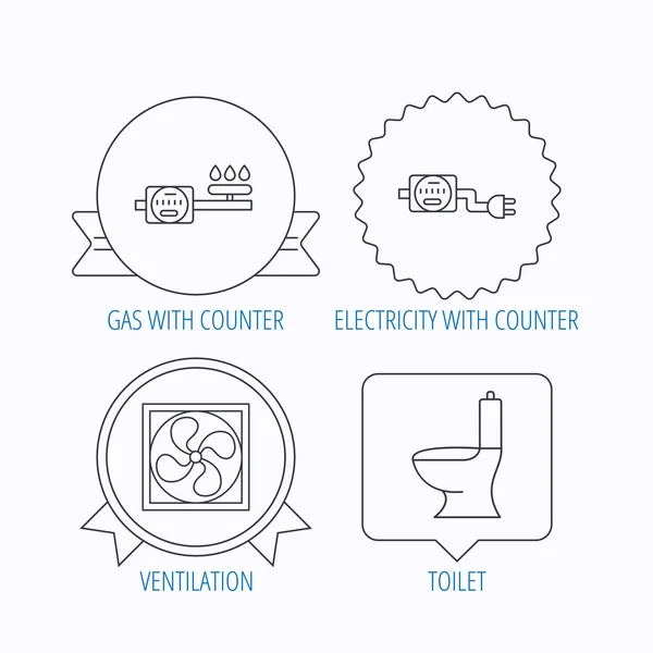 Iconos de ventilación, inodoro y contador de gas . — Archivo Imágenes Vectoriales