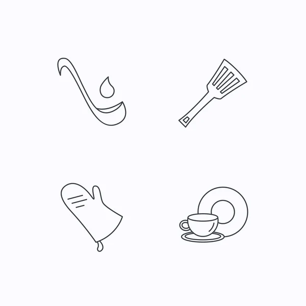 Sopa concha, potholder e utensílios de cozinha ícone . — Vetor de Stock