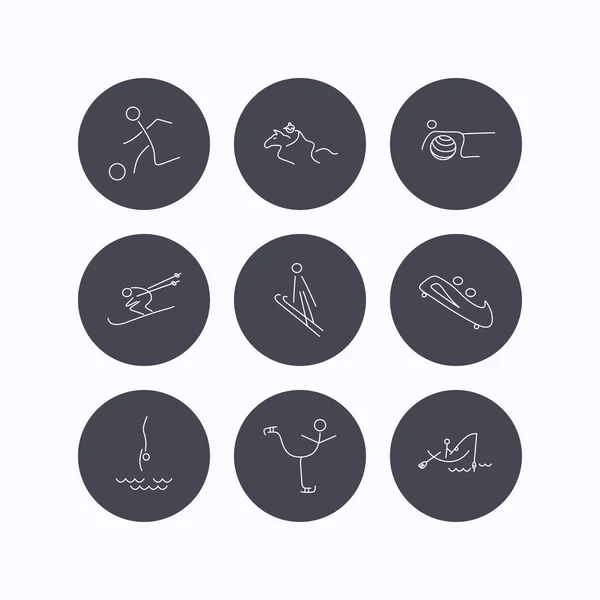 Pilates, icônes du football et du ski. Pêche . — Image vectorielle