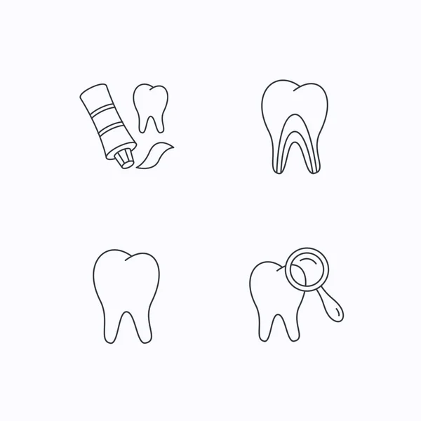 Tooth, dental diagnostics and toothpaste icons. — Stock Vector