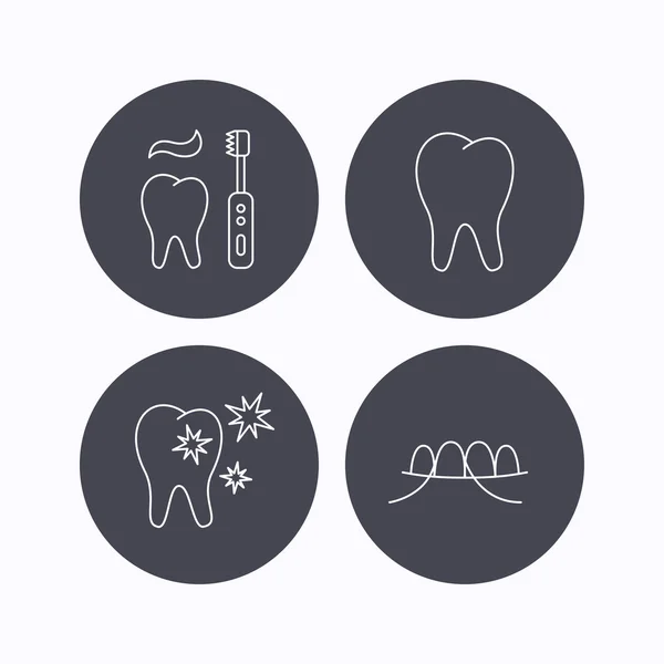 Nić dentystyczna, zębów i zdrowe zęby ikony. — Wektor stockowy