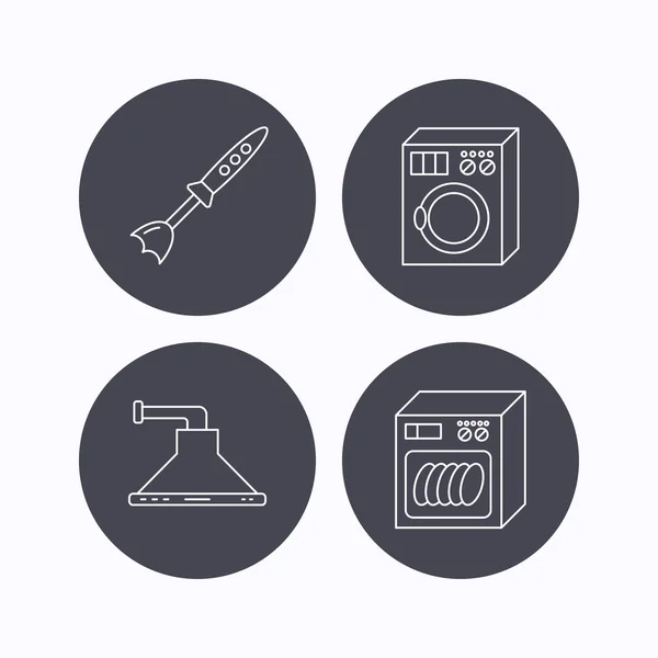 Lavavajillas, lavadora y licuadora iconos . — Vector de stock