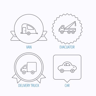 Araba, teslimat kamyonu ve evacuator simgeleri.