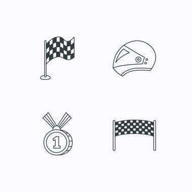 Yarış bayrak, denetim noktası ve motosiklet kask.