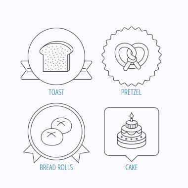 Pasta, tuzlu kraker ve ekmek rulo simgeleri.