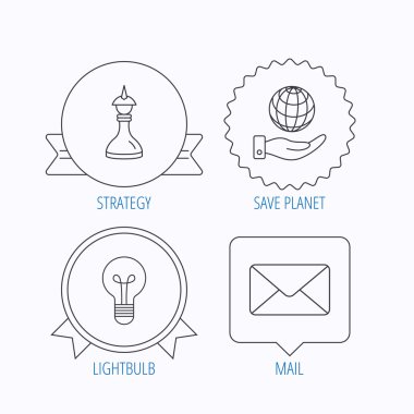 Strateji, gezegeni kurtarmak ve posta zarf simgeleri.