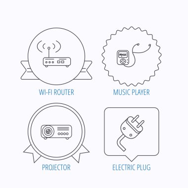 Elektrik fiş, kablosuz yönlendirici ve projektör simgeler.