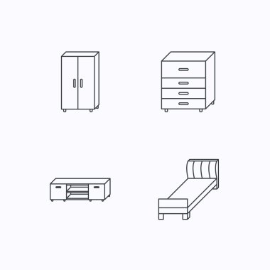Tek Kişilik Yatak, Tv masa ve dolap simgeleri.